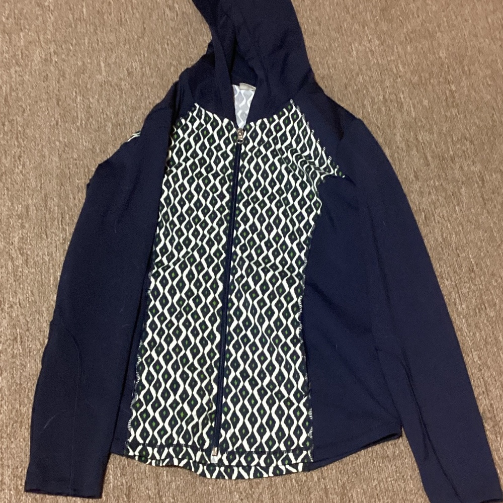 Woman’s longs sleeve green and blue patterned hoodie